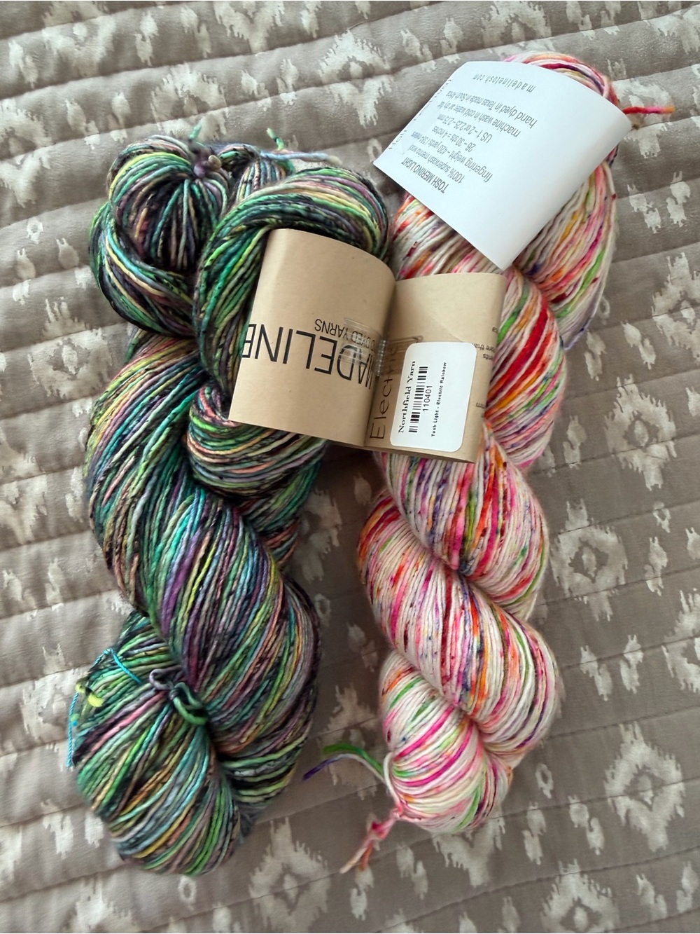 Madeline Tosh Hand-Dyed Multicolor Yarn - Green & Pink Variegated